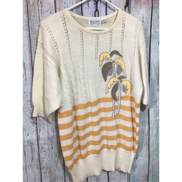 Chancelle New York Sweater Size Large Appliqué & Rhinestone Accents Palm Trees - Picture 1 of 12